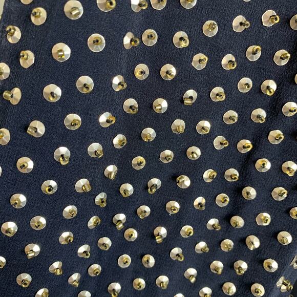 French Connection Womens 100% Silk and Gold Sequin Navy Blue Shift Dress Size 2 - Picture 5 of 8